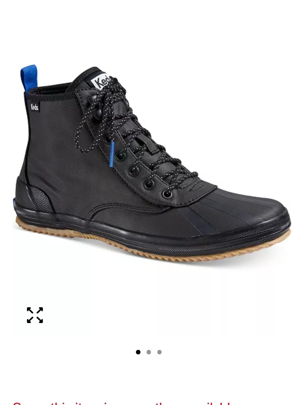 Keds Size 7 Shoes Rain Boots Black Boot with Blue Pull-Tab